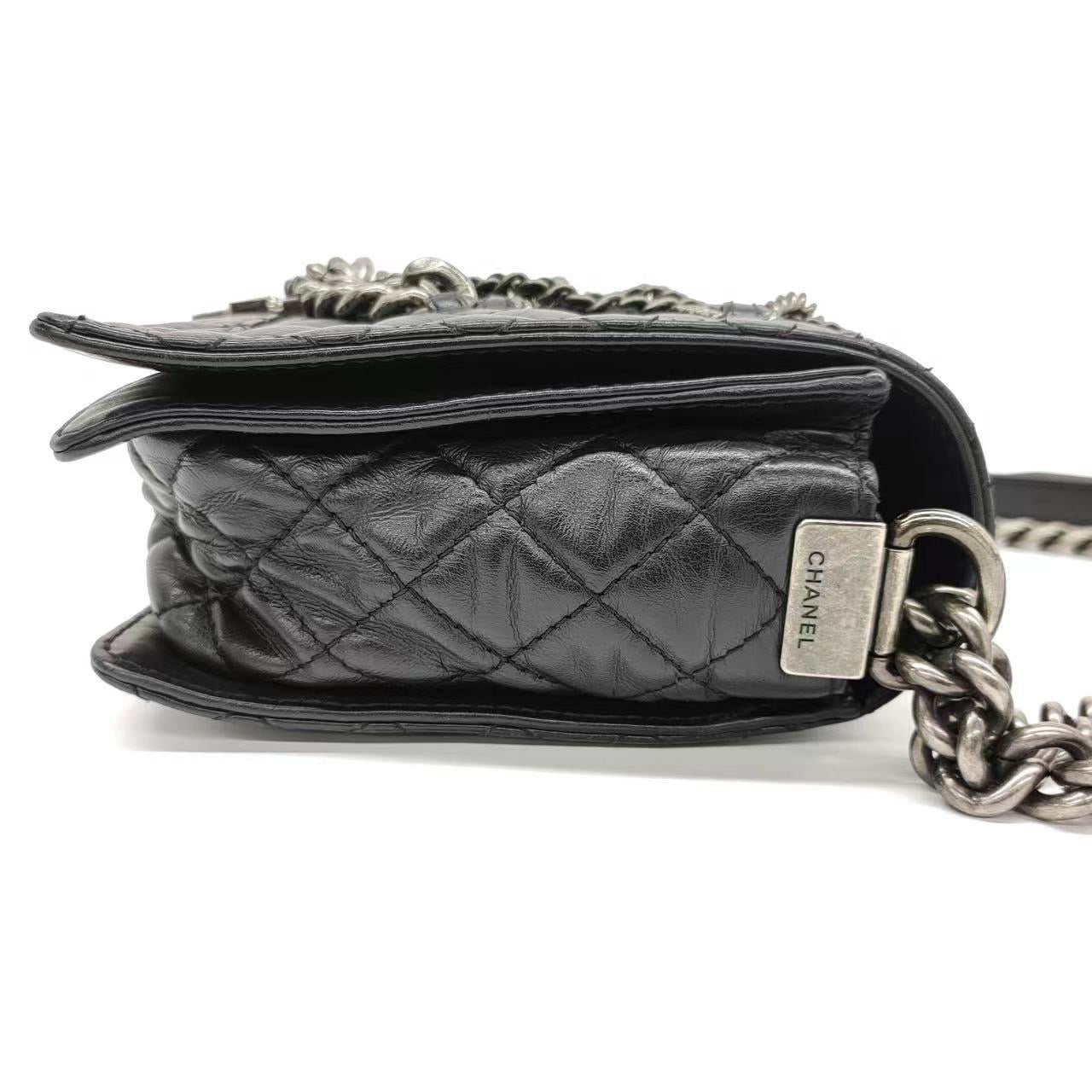 Chanel Enchained Boy Bag 2012 Black Leather Medium Flap Bag