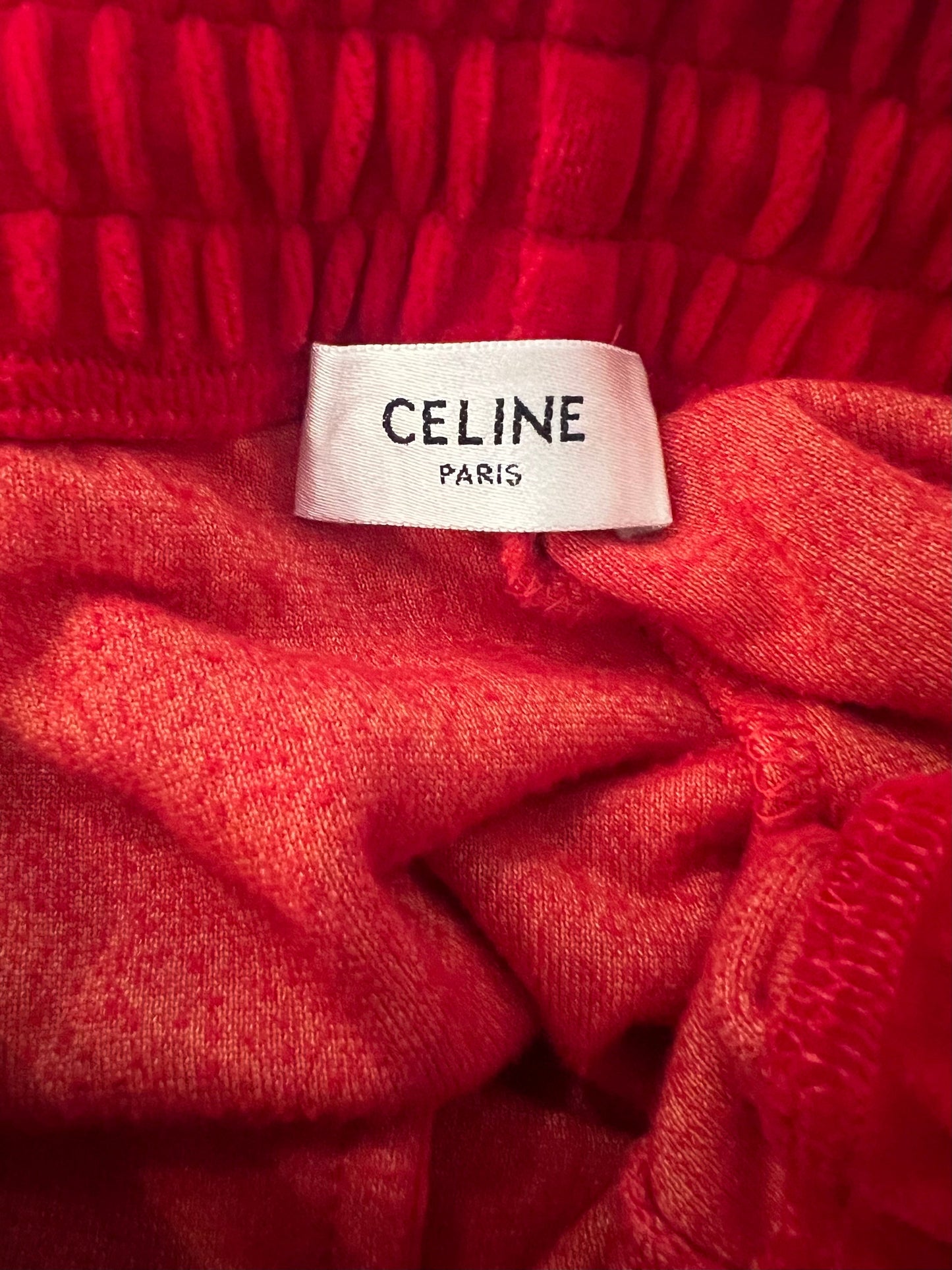 Celine Red Velours Tracksuit Tro rs with White Details and Elasticated Waist with Embroidered Logo Detail Size M (UK 10)