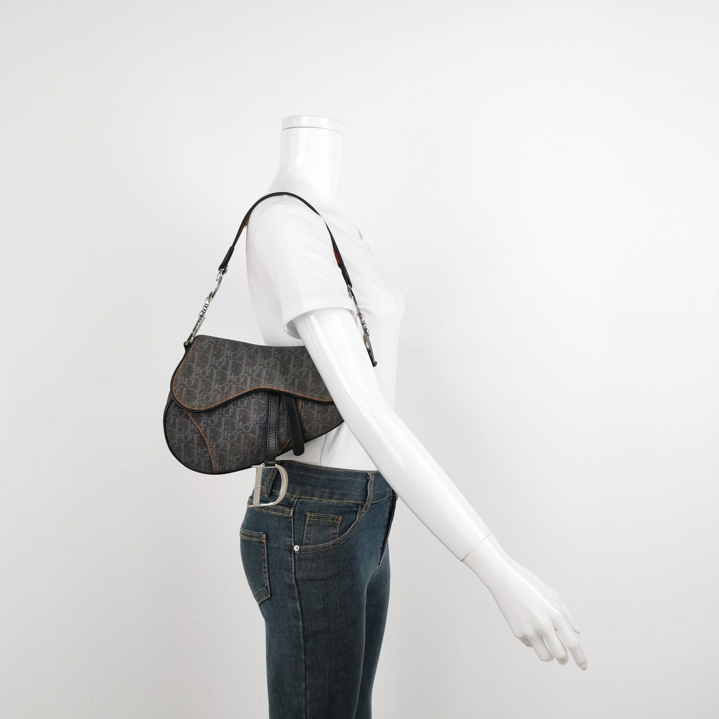 Dior Saddle   Black Oblique with Orange Trim