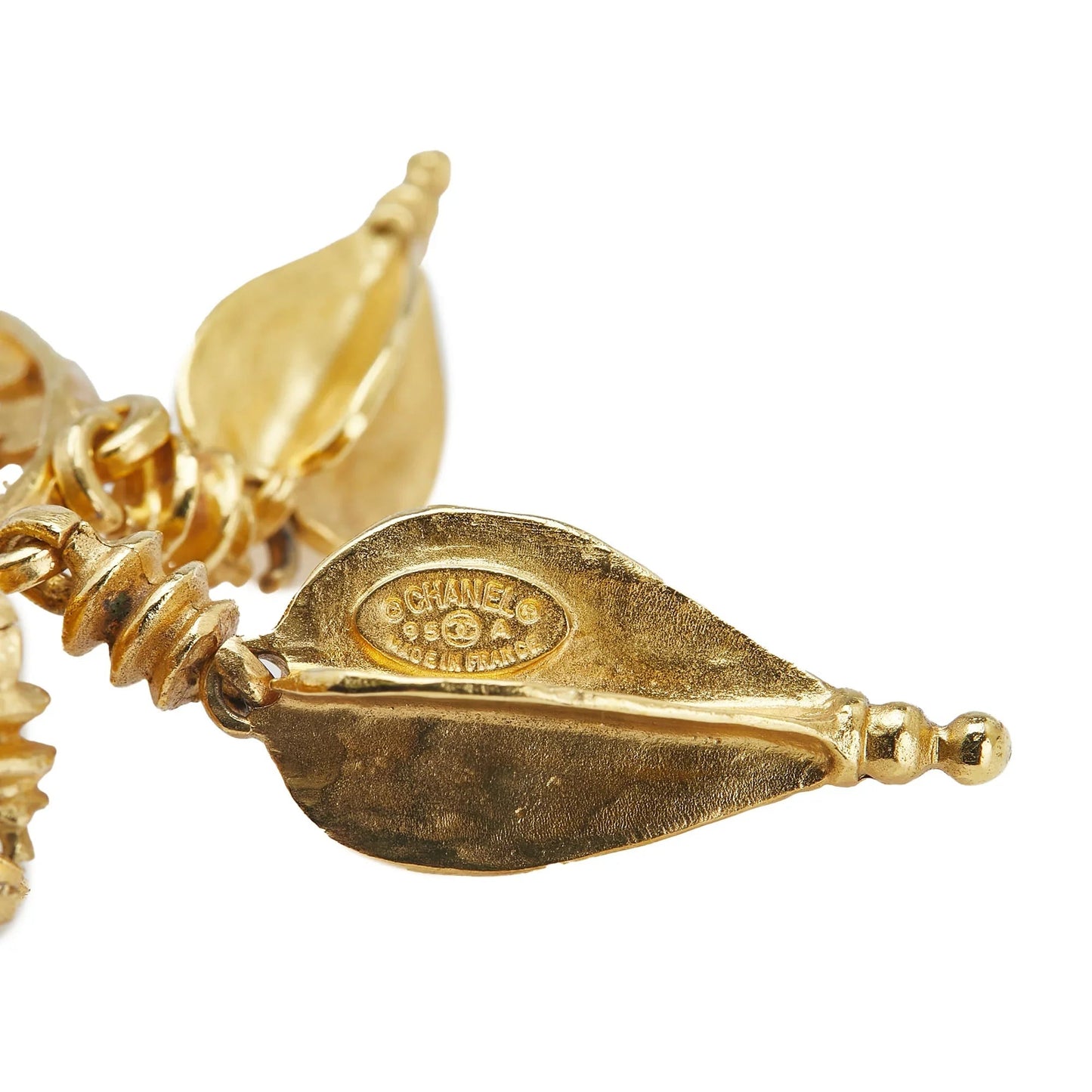 Gold Chanel CC Gold Plated Fretwork Fringe Brooch