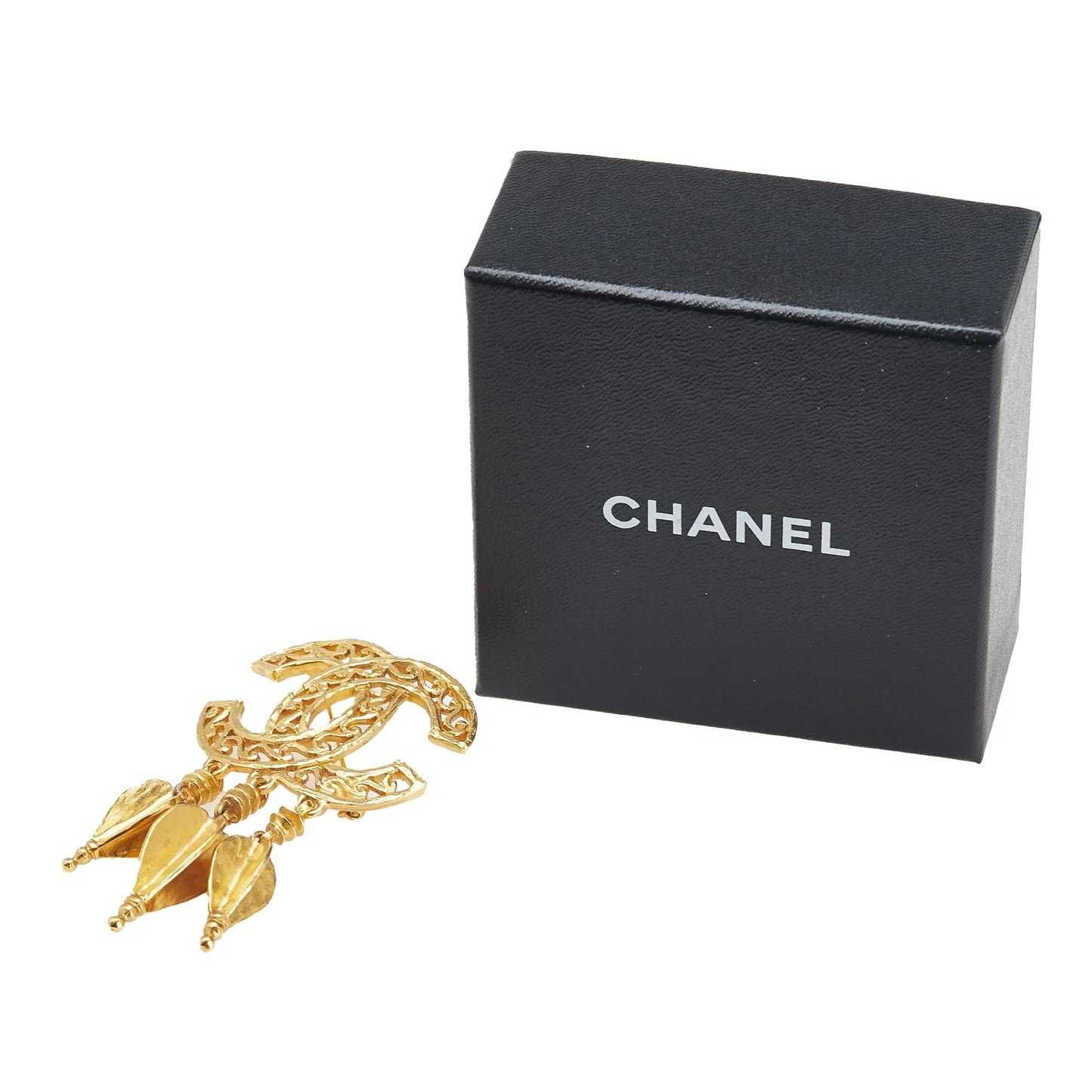 Gold Chanel CC Gold Plated Fretwork Fringe Brooch