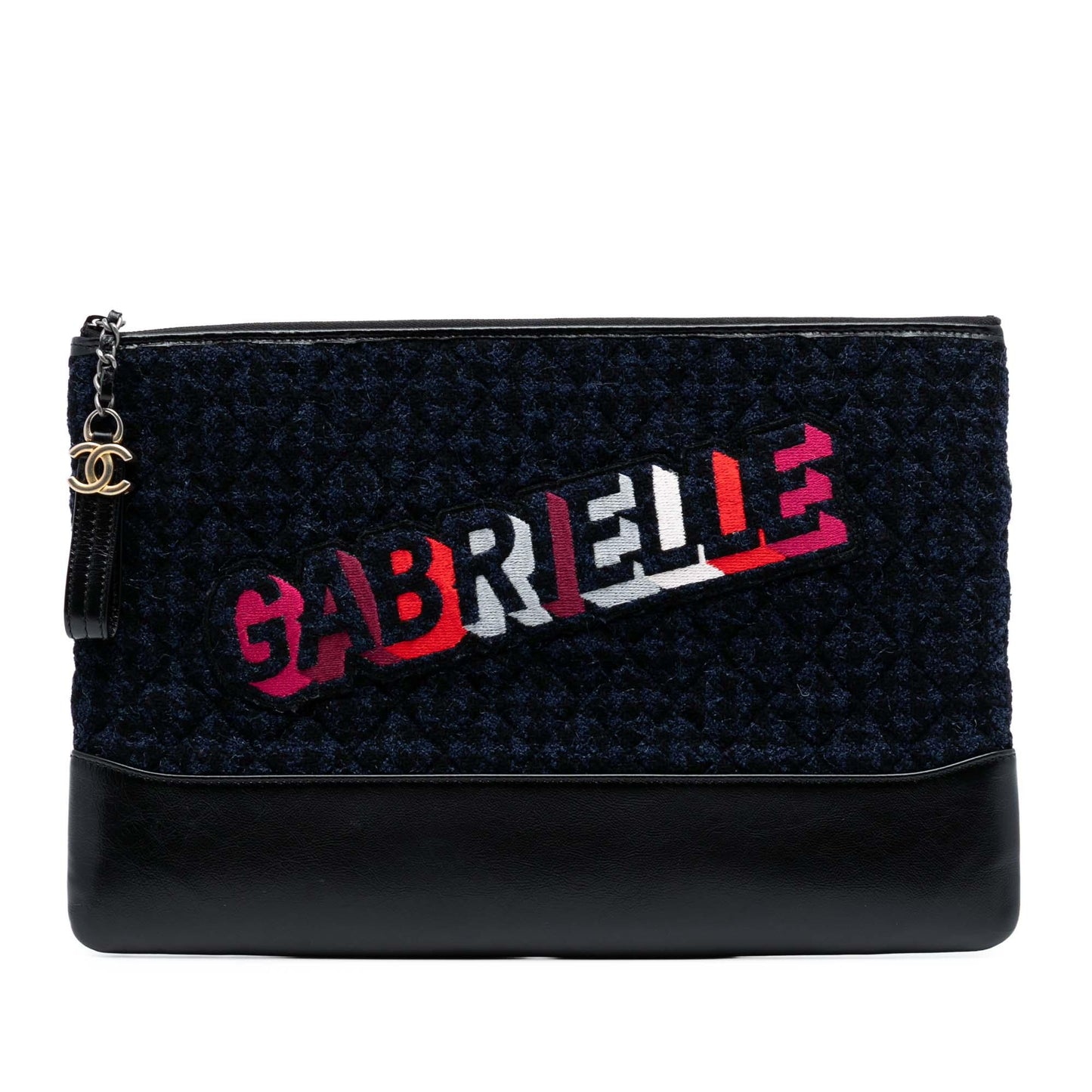 Blue Chanel Large Tweed and Calfskin Embroidered Gabrielle O Case Clutch