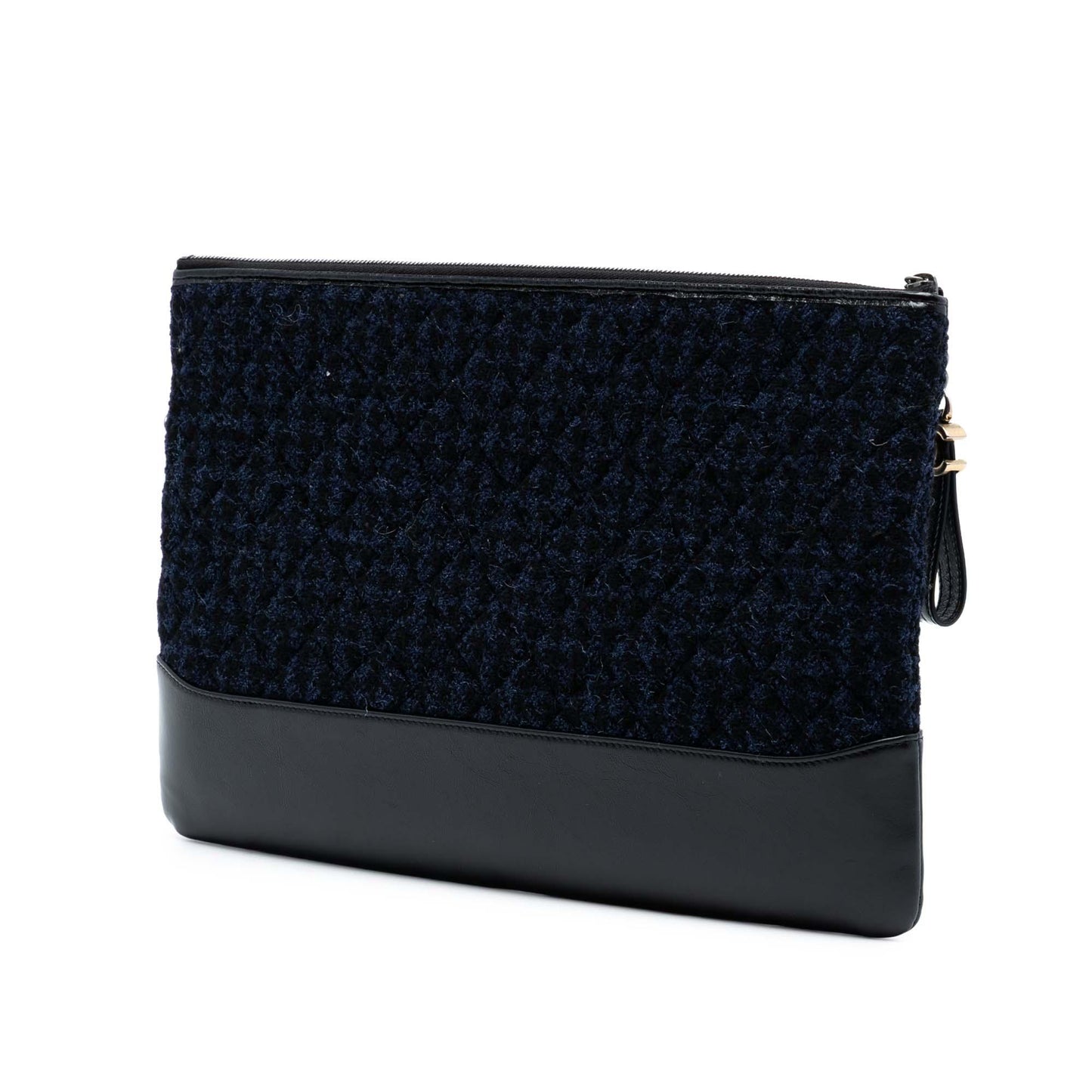 Blue Chanel Large Tweed and Calfskin Embroidered Gabrielle O Case Clutch