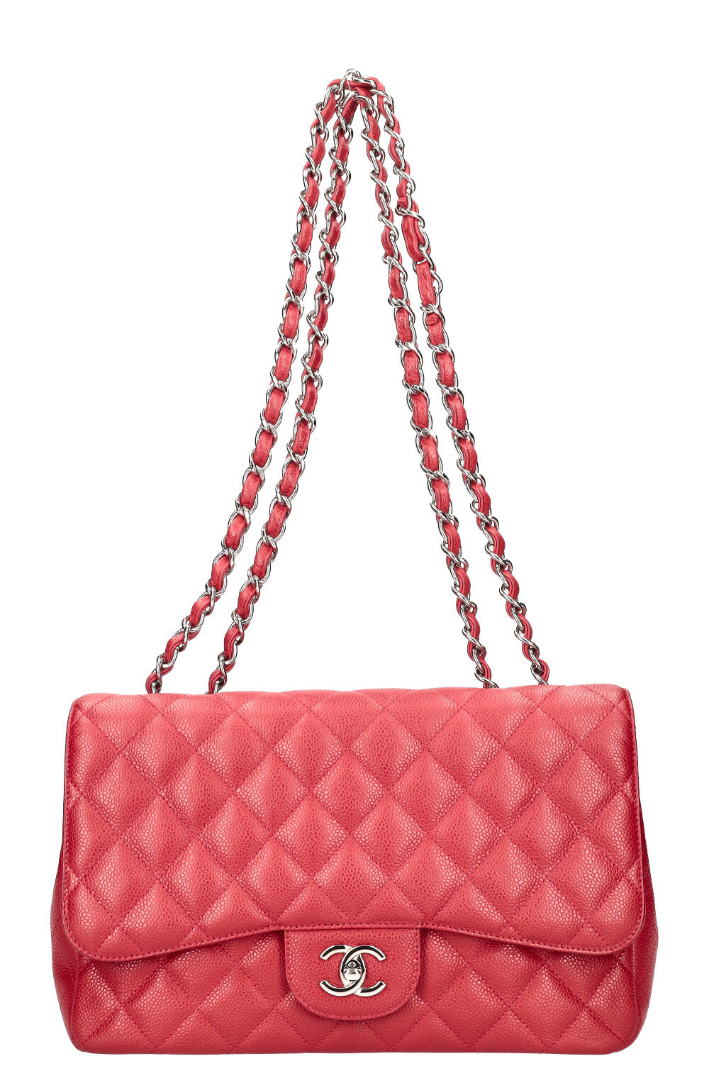 CHANEL Single Flap Bag Large Caviar Red