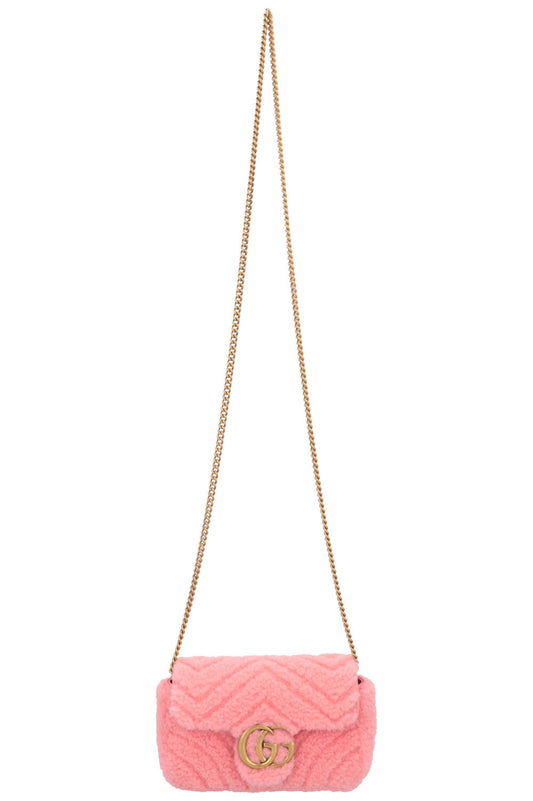 GUCCI Mini Marmont Shearling Crossbody Bag Pink