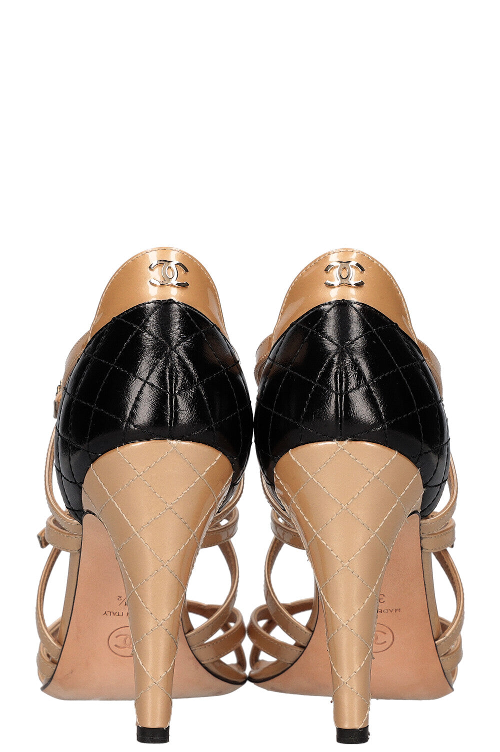 CHANEL Heels Quilted Patent Beige