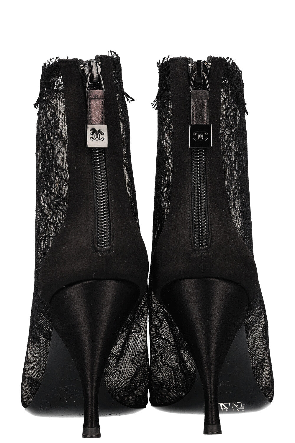 CHANEL Lace Ankle Boots Black