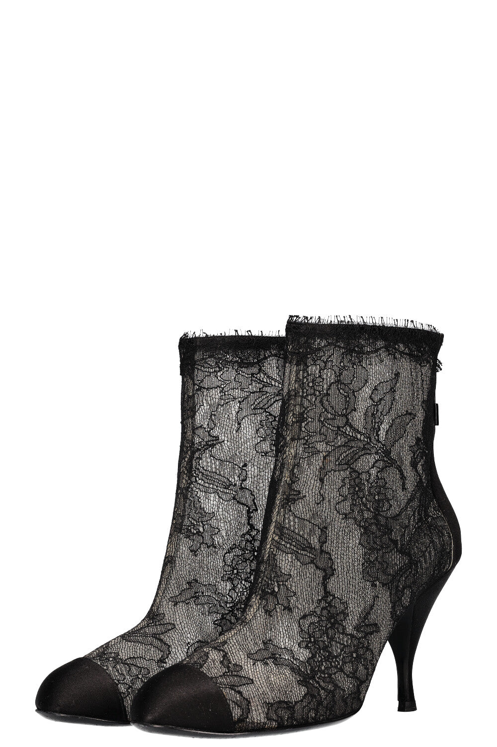 CHANEL Lace Ankle Boots Black