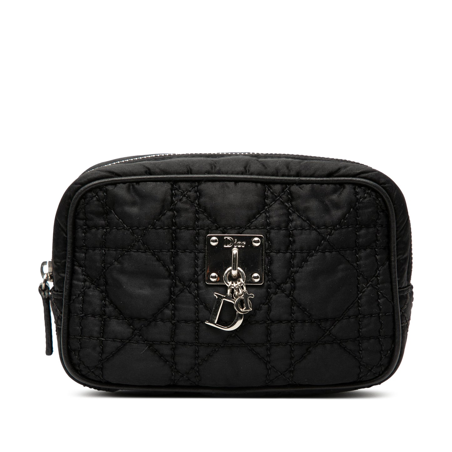 Black Dior Nylon Cannage Charm Trousse Cosmetic Bag Pouch