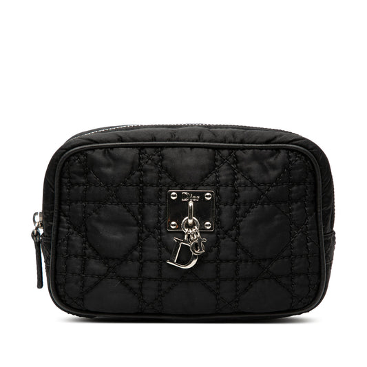 Black Dior Nylon Cannage Charm Trousse Cosmetic Bag Pouch