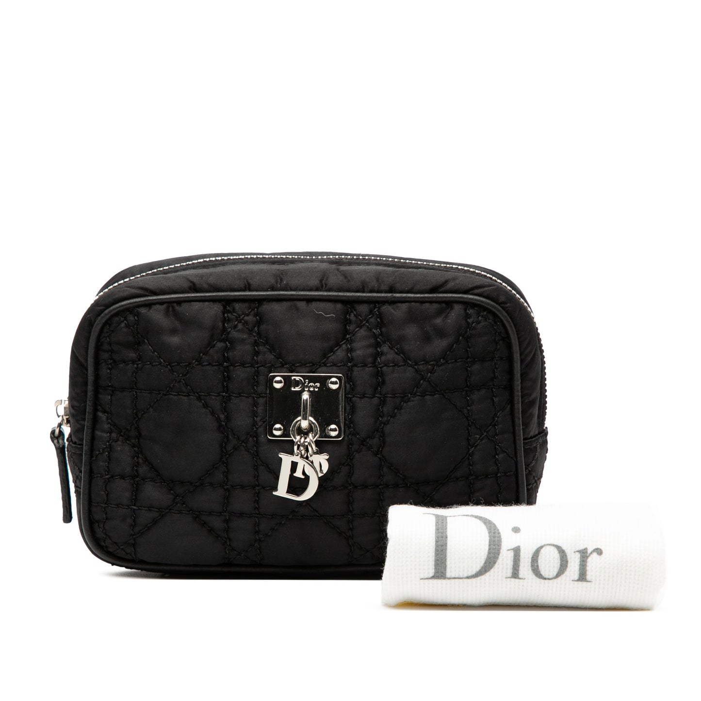 Black Dior Nylon Cannage Charm Trousse Cosmetic Bag Pouch