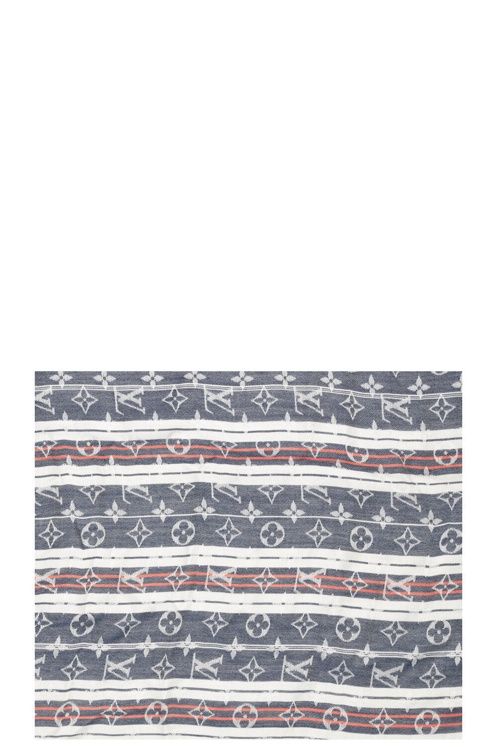 LOUIS VUITTON Fringed MNG Scarf Striped Blue Red White