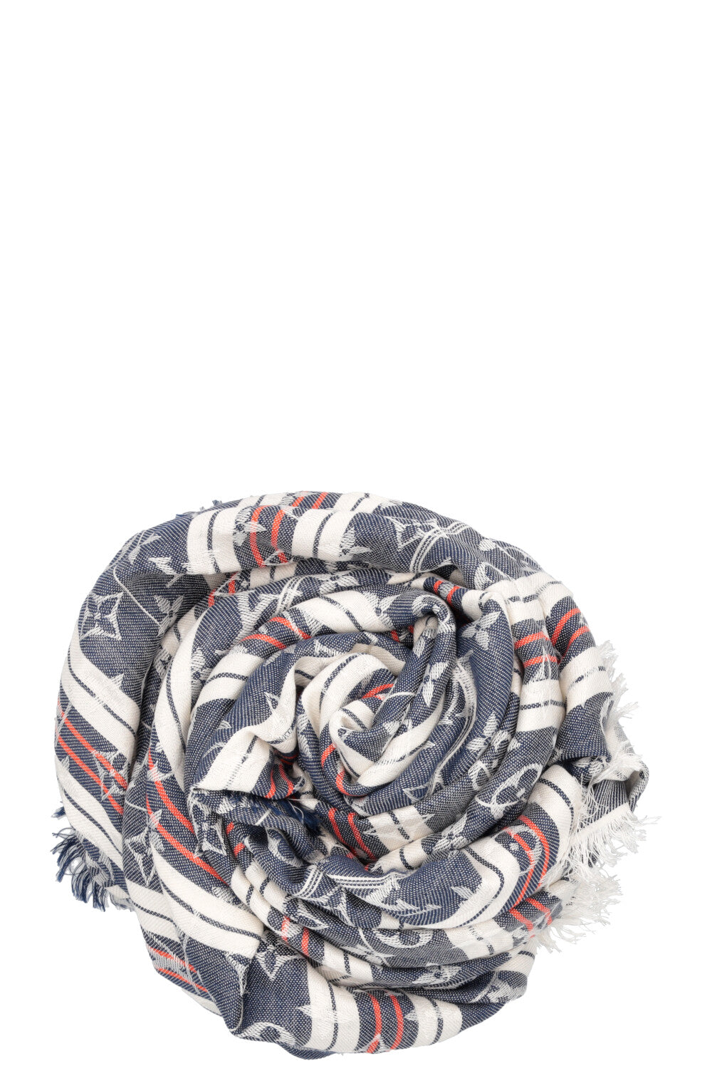 LOUIS VUITTON Fringed MNG Scarf Striped Blue Red White