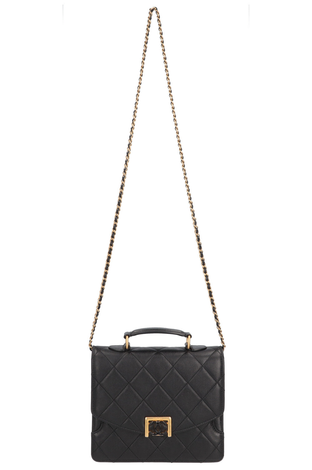 CHANEL Top Handle Bag Leather Black