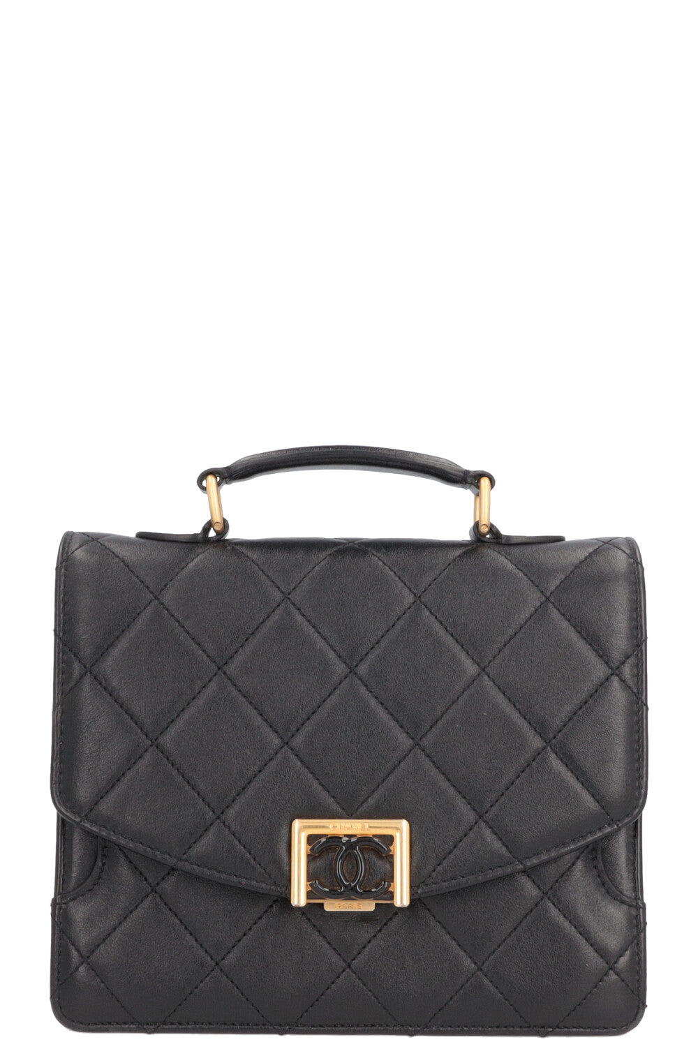 CHANEL Top Handle Bag Leather Black