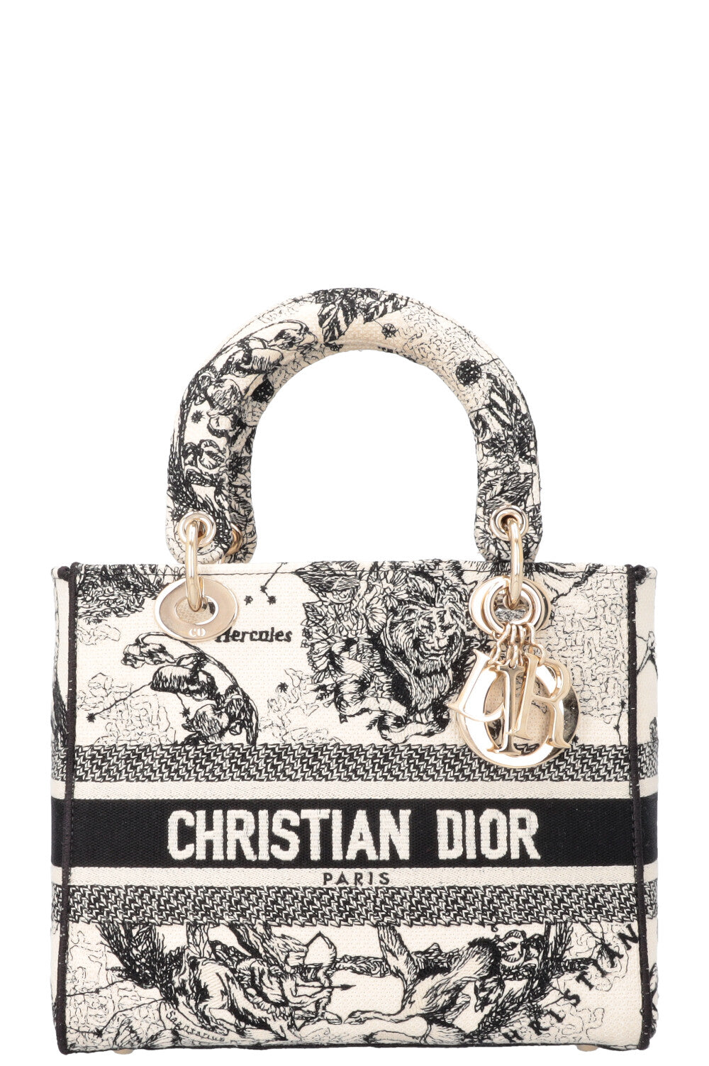 CHRISTIAN DIOR Medium Lady Dior D-Lite Hercules Canvas Ivory Black