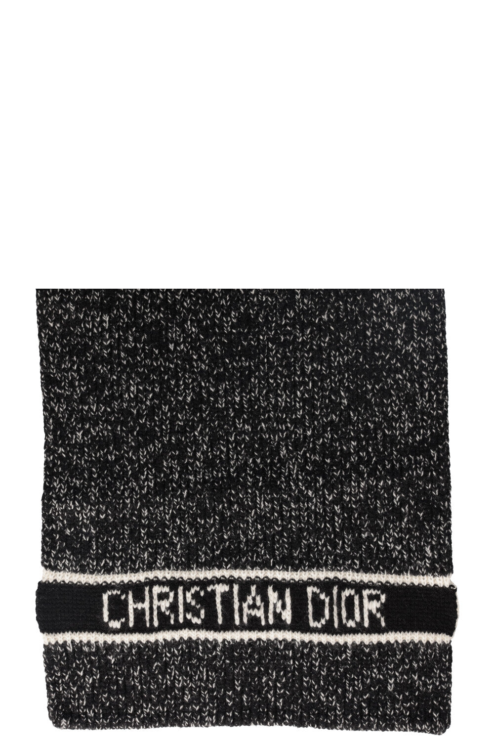 CHRISTIAN DIOR Scarf Wool Cashmere Black White