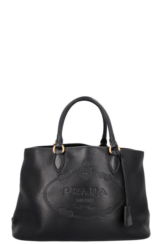 PRADA Logo Tote Bag Leather Black