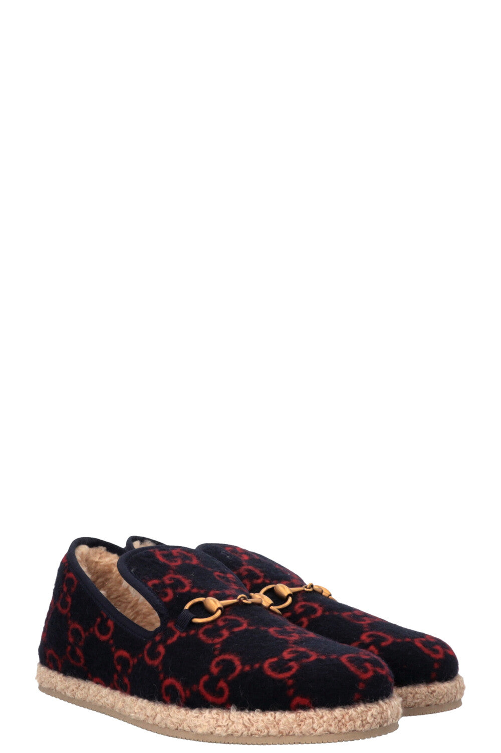 GUCCI Shearling Jordaan Espadrilles Navy