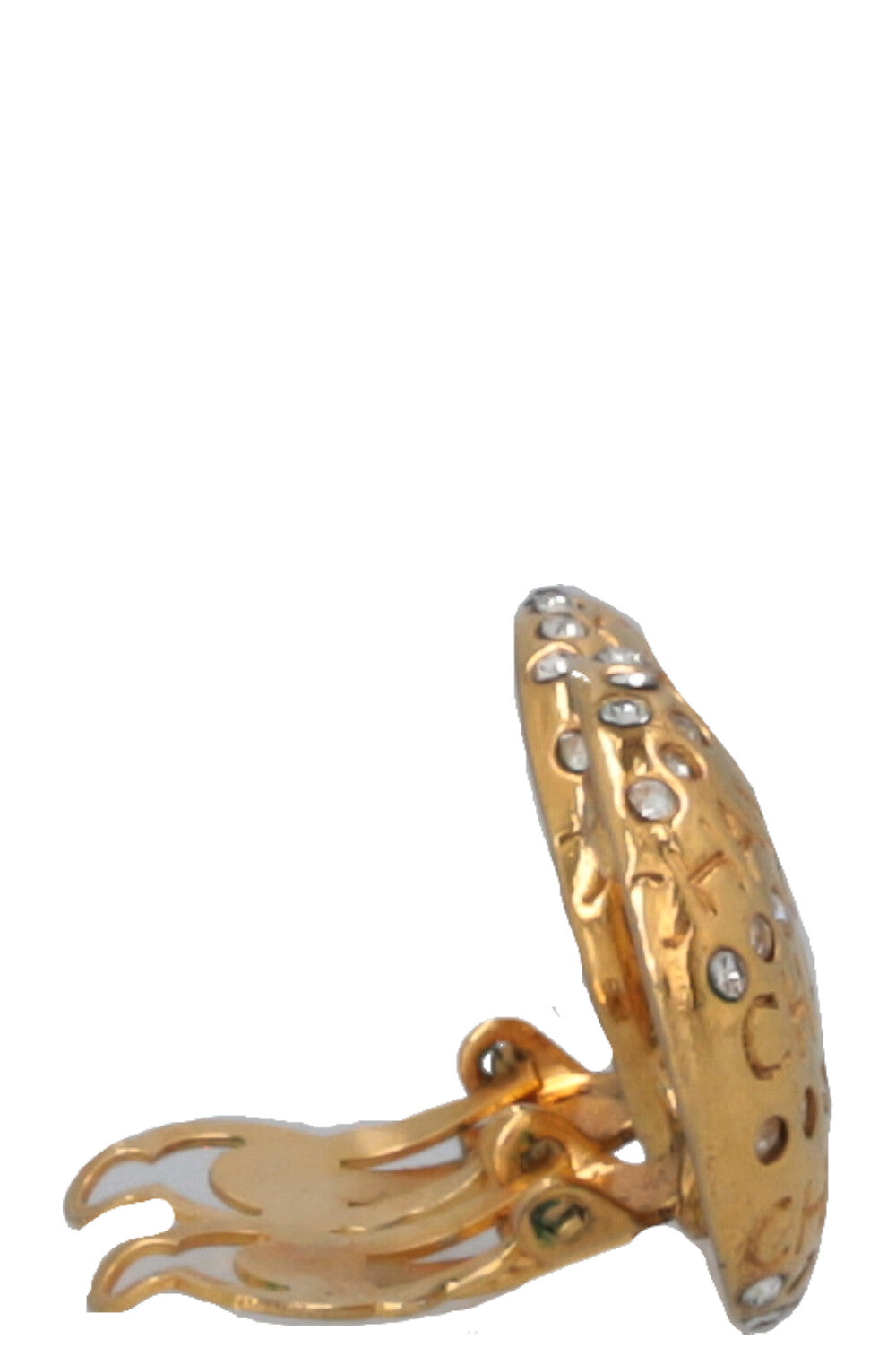 CHANEL Strass Logo Ear Clips Gold