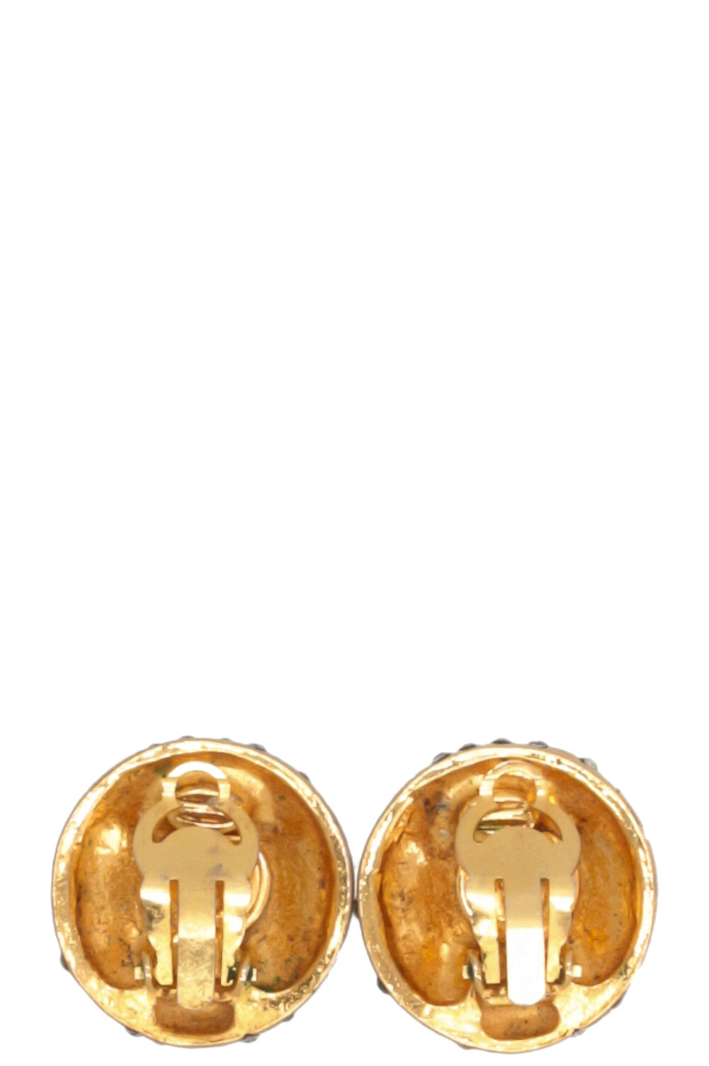 CHANEL Strass Logo Ear Clips Gold