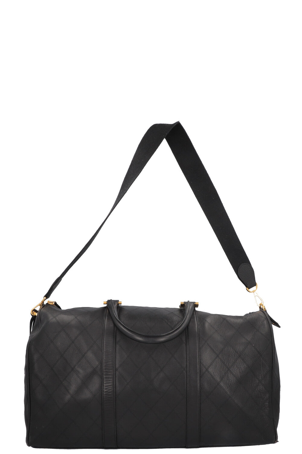 CHANEL Quilted Weekender Leather Black