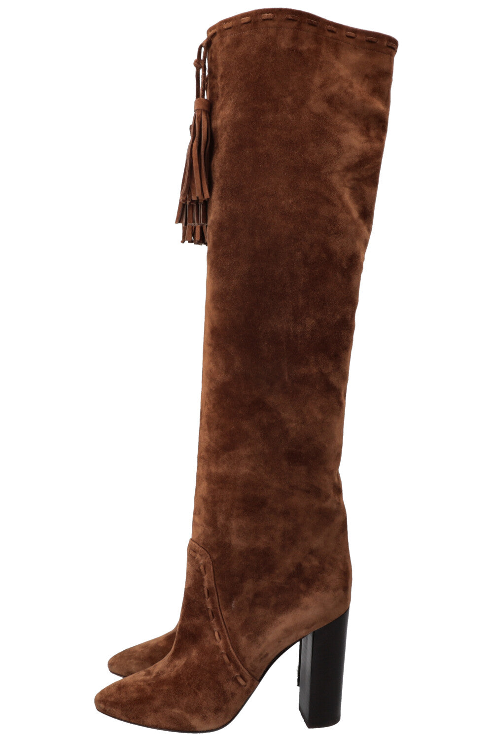 SAINT LAURENT Meurice Tassel Boots Suede Brown