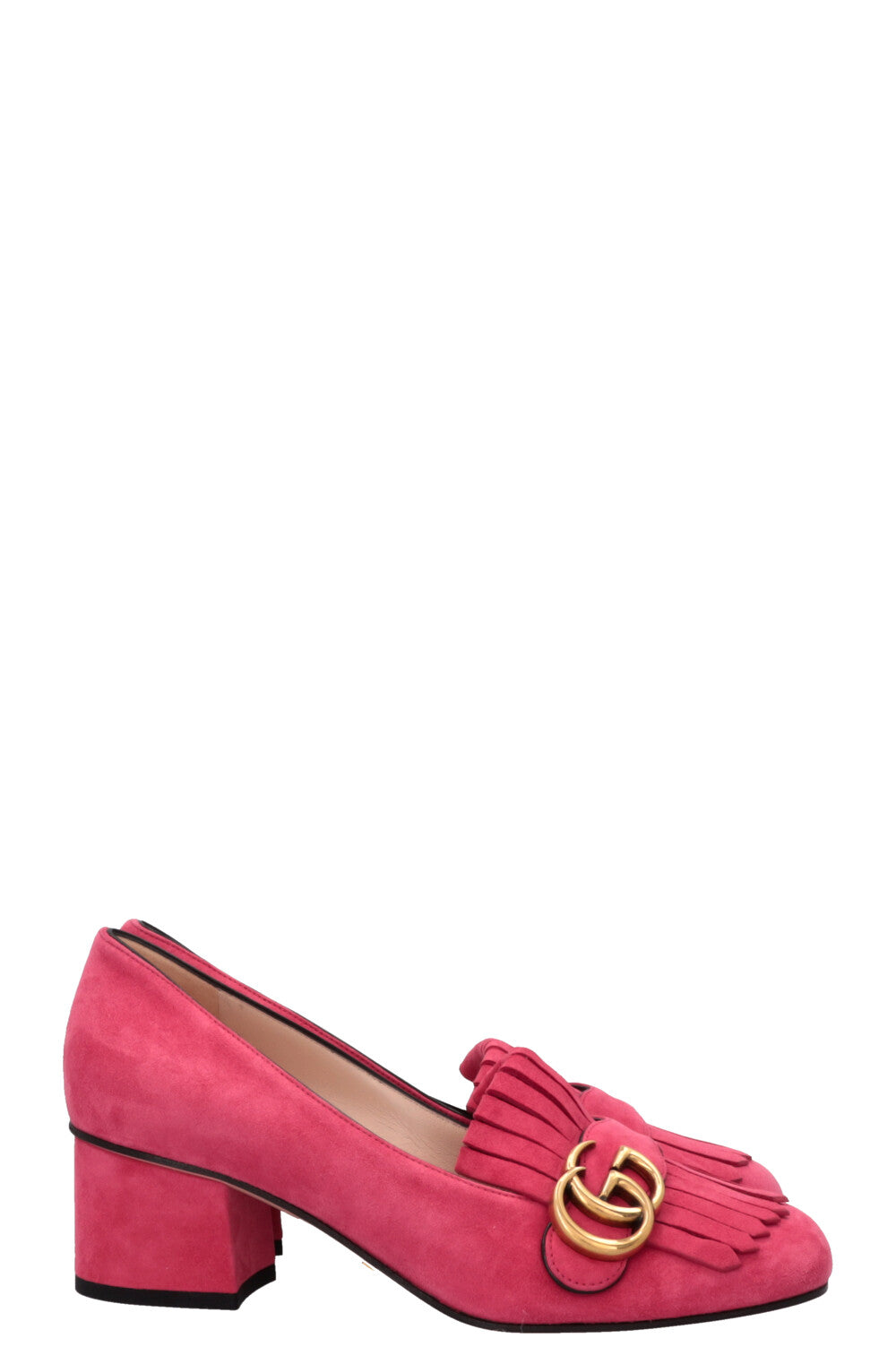 GUCCI Marmont Fringed Heels Pink Suede