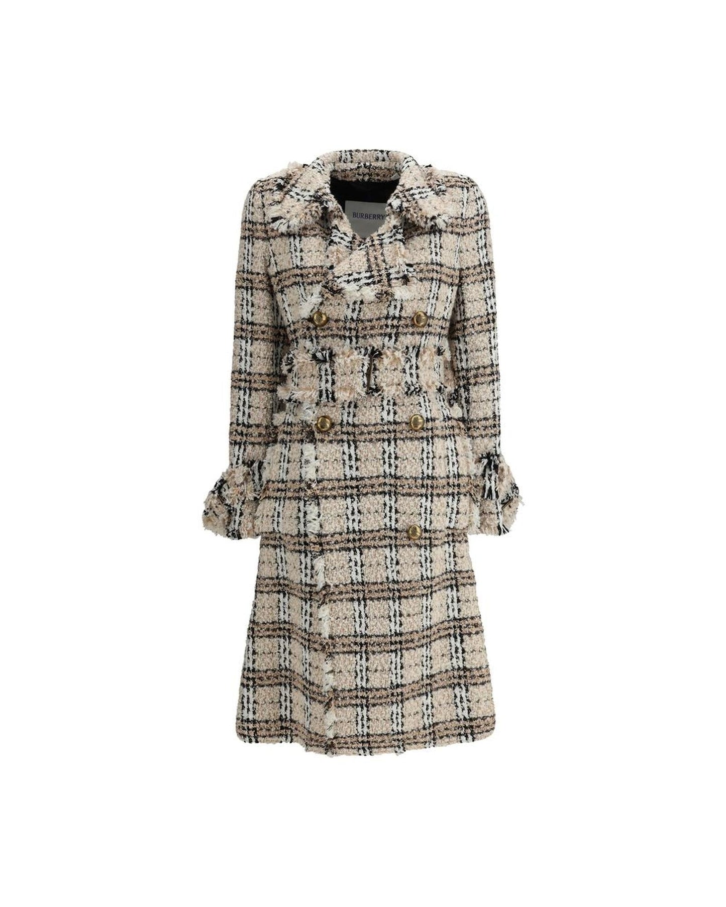 Burberry Tweed Check DoubleBreasted Coat Women Multicolor Jackets & Coats