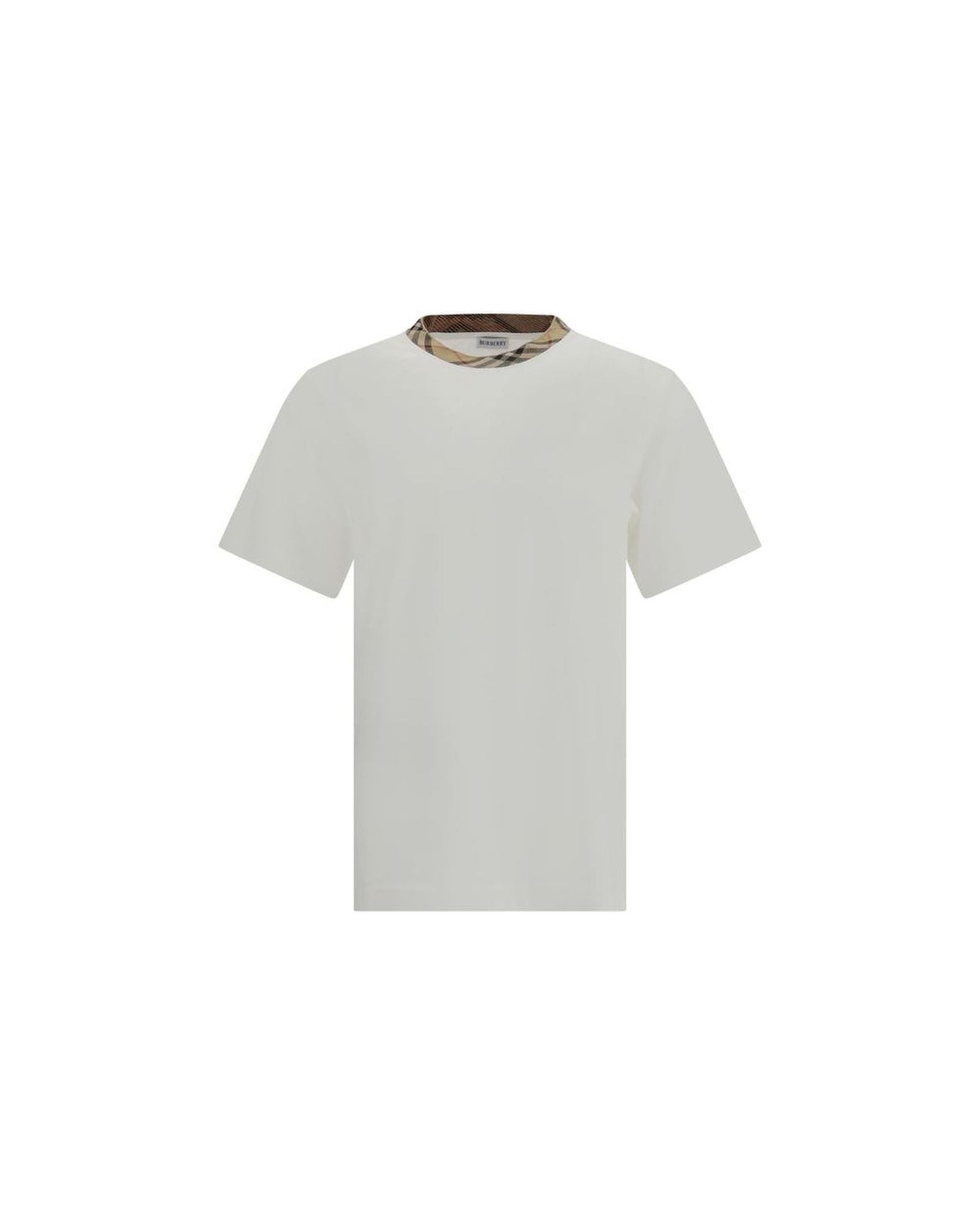 Burberry Crew Neck Tee Check Trim Men White T-Shirts