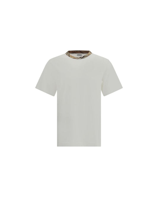 Burberry Crew Neck Tee Check Trim Men White T-Shirts