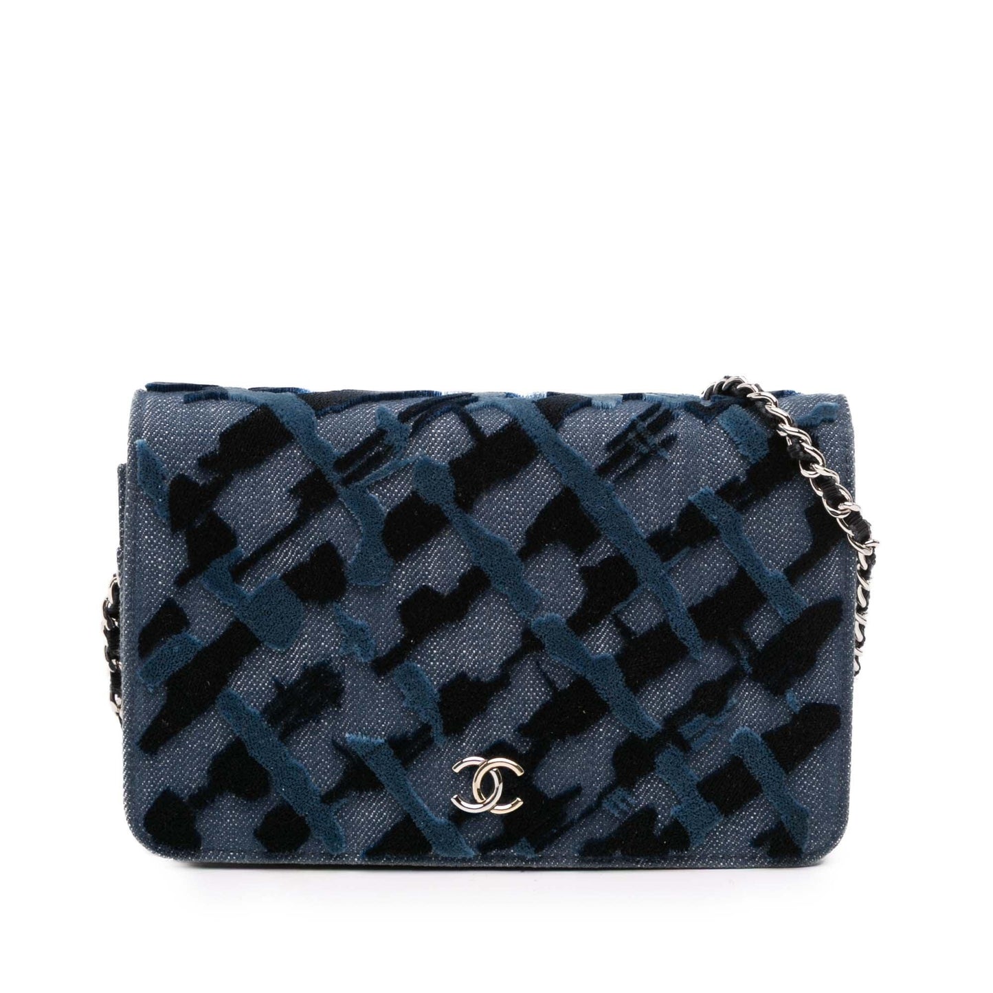 Blue Chanel Denim and Velvet Wallet On Chain Crossbody Bag