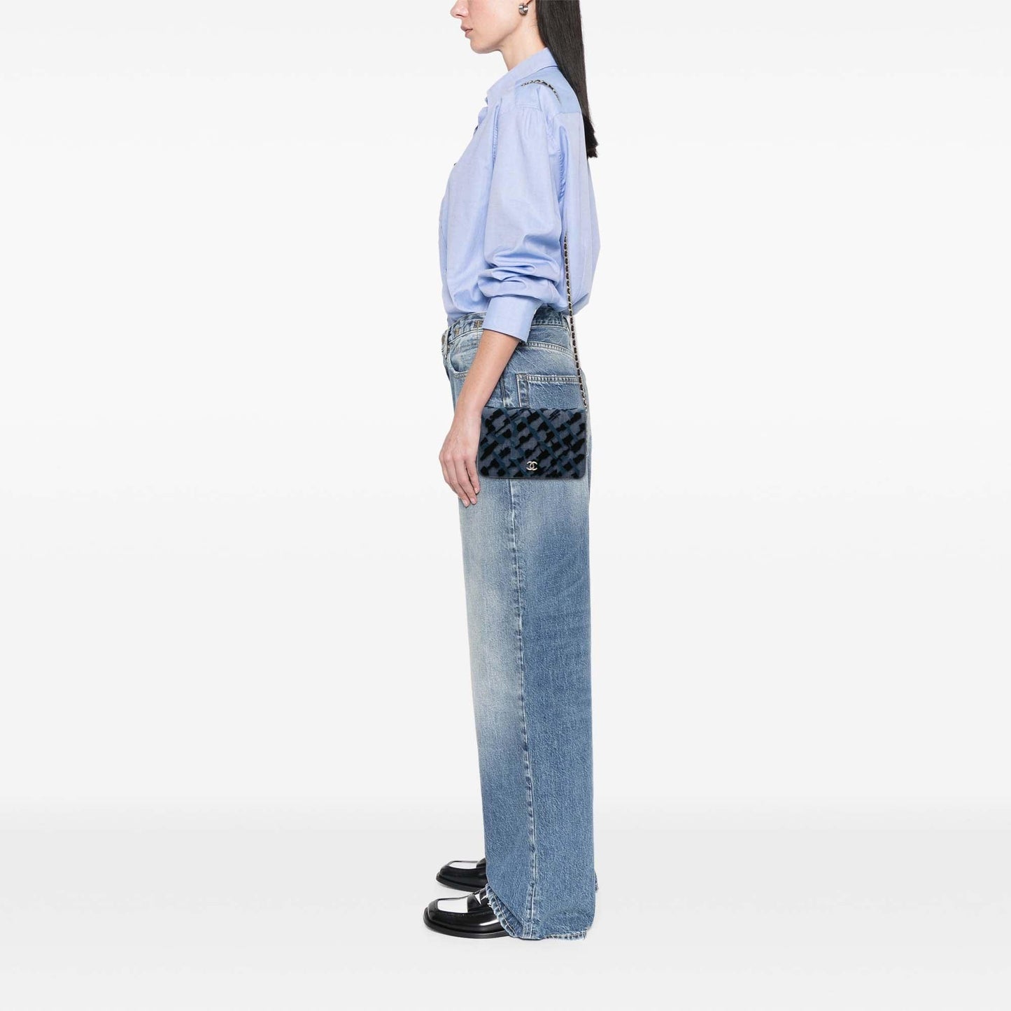 Blue Chanel Denim and Velvet Wallet On Chain Crossbody Bag