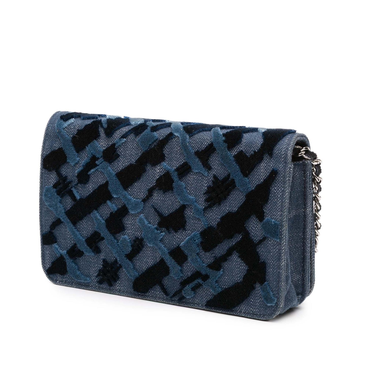 Blue Chanel Denim and Velvet Wallet On Chain Crossbody Bag