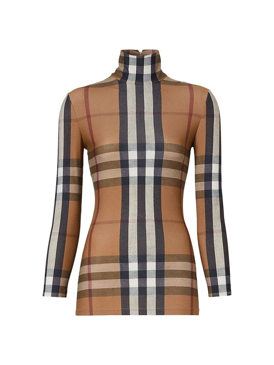 BURBERRY EMERY   CHECK JERSEY TURTLENECK TOP