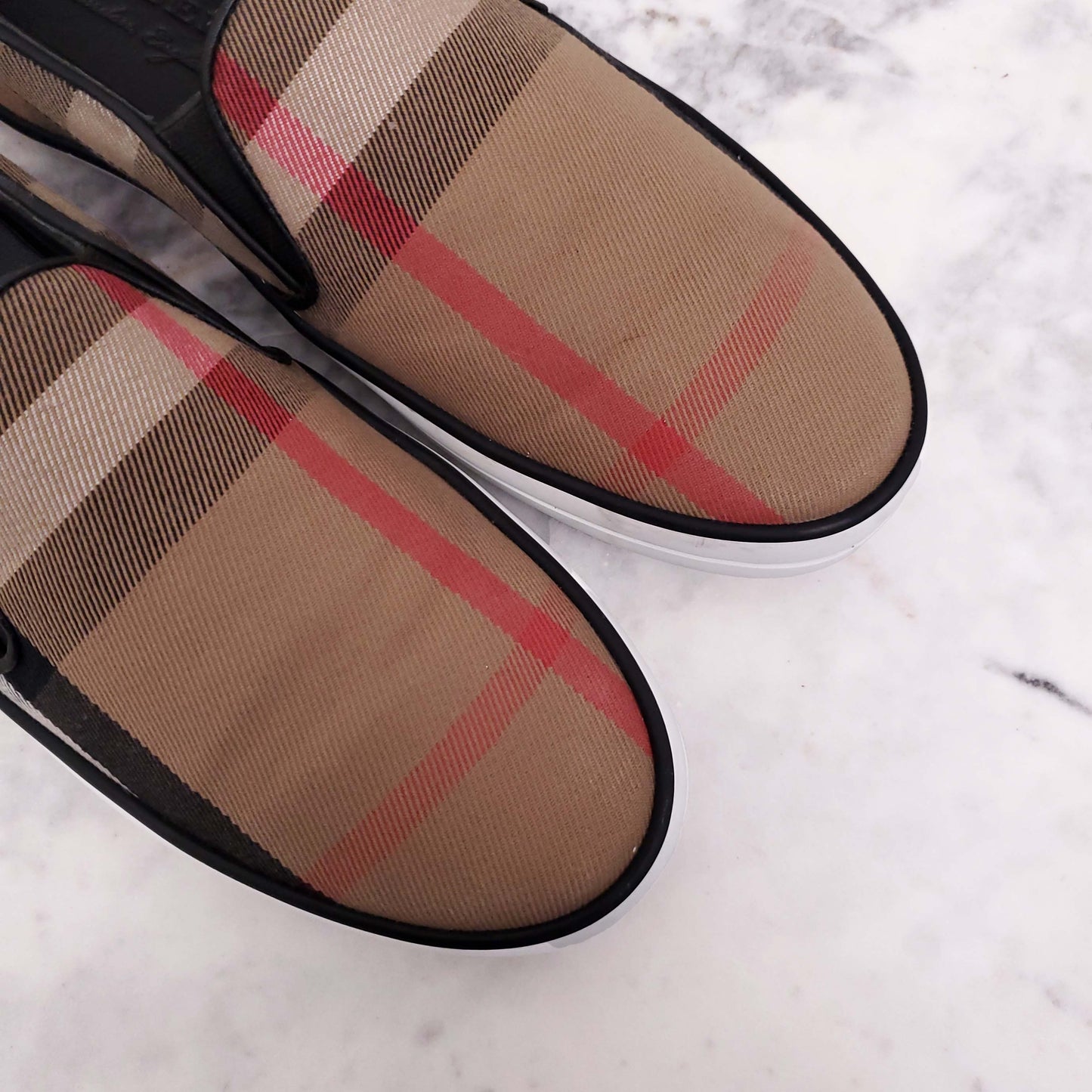 BURBERRY CHECK SLIP ON SNEAKERS - SIZE 38