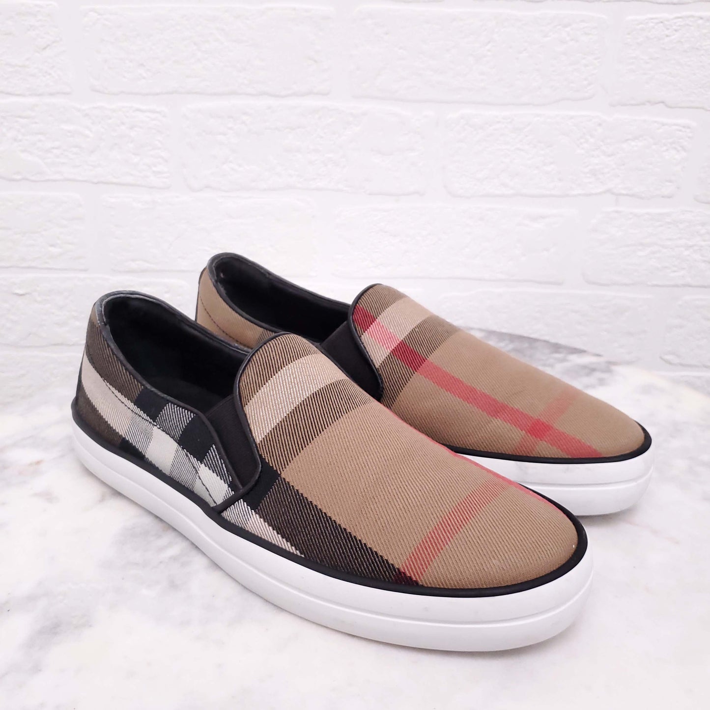 BURBERRY CHECK SLIP ON SNEAKERS - SIZE 38