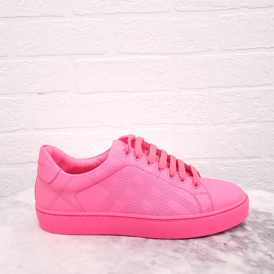BURBERRY NEON PINK LEATHER SNEAKERS - SIZE 37