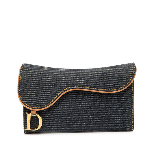 Blue Dior Denim Saddle Trifold Continental Wallet