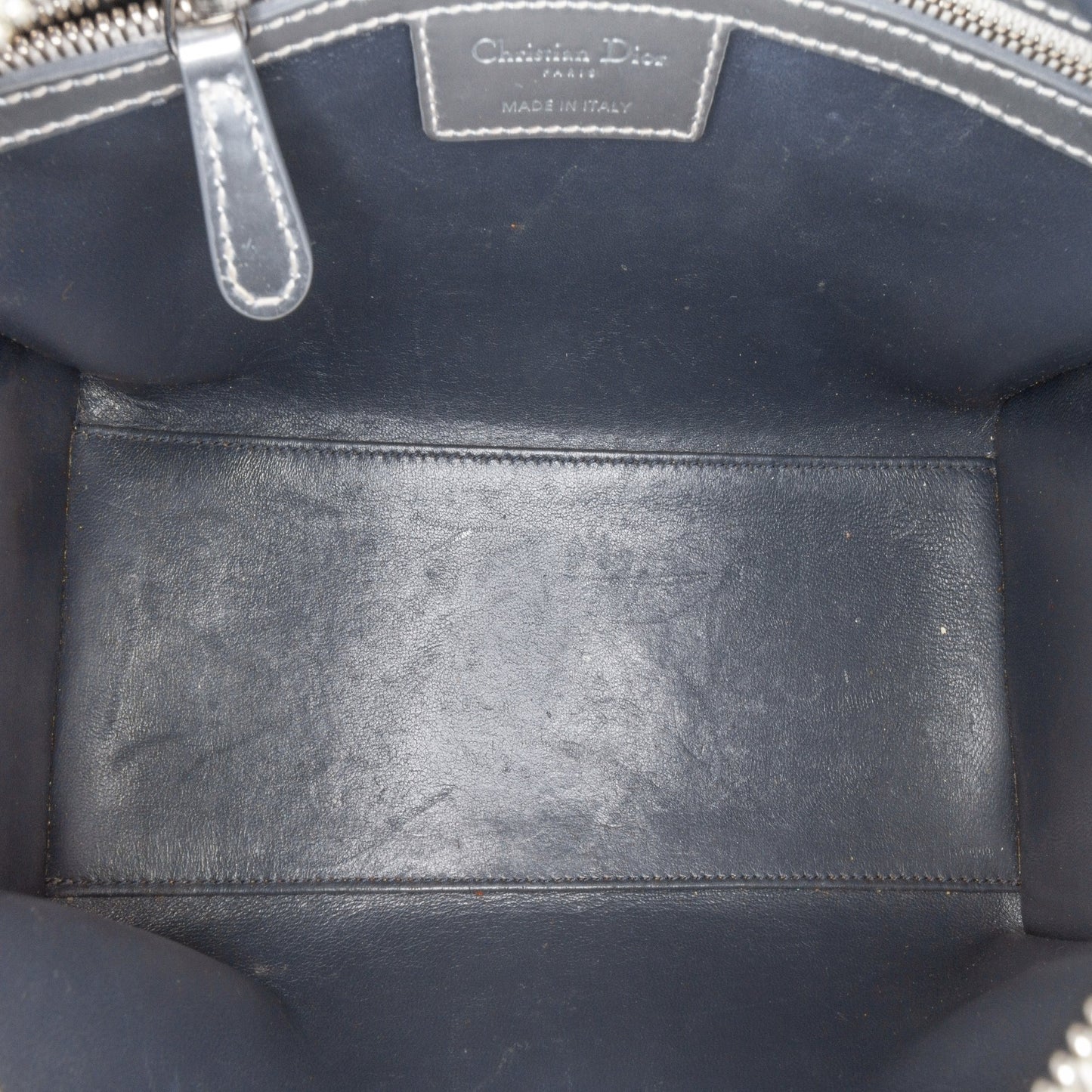 Silver Dior Medium Metallic Patent Microcannage Lady Dior Satchel