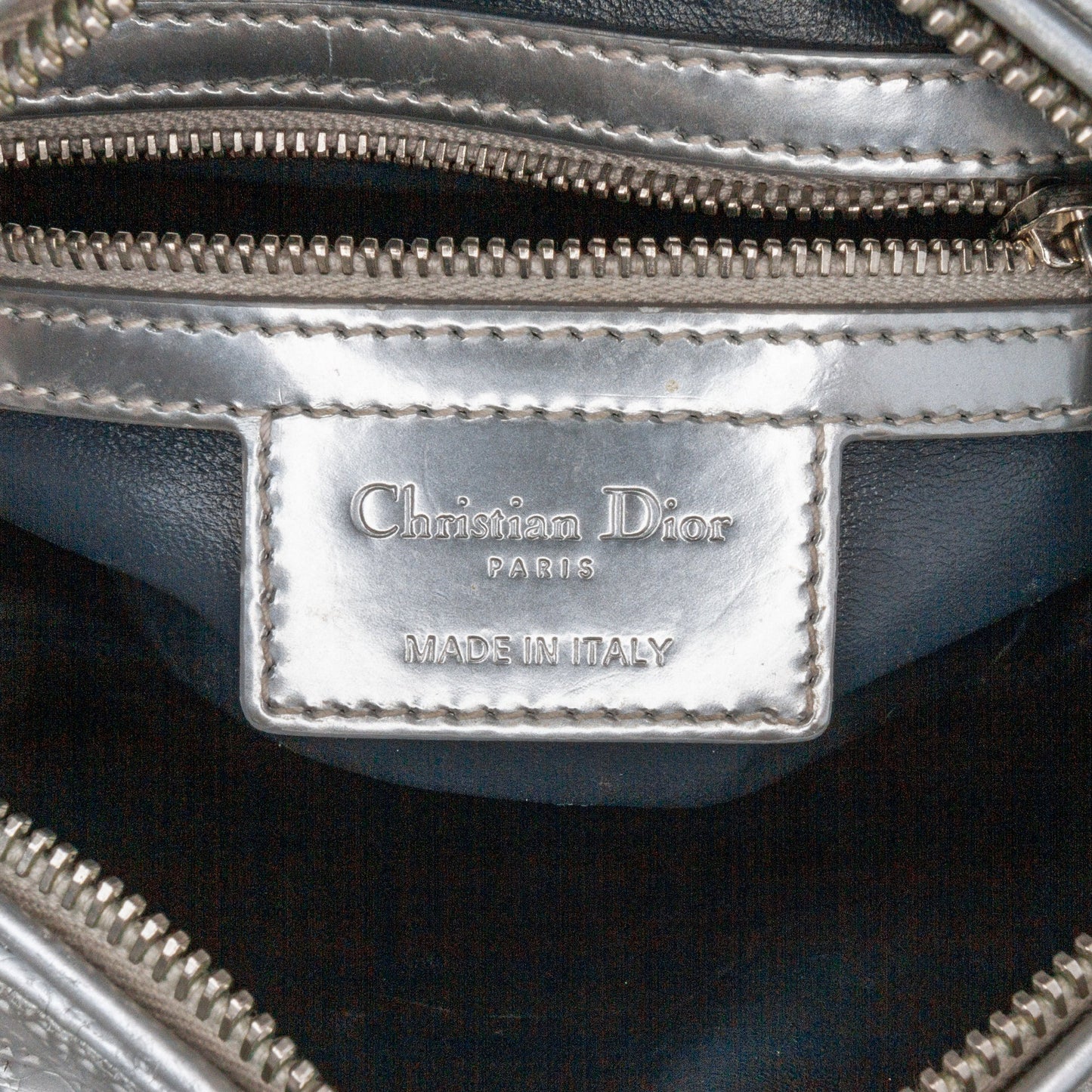 Silver Dior Medium Metallic Patent Microcannage Lady Dior Satchel