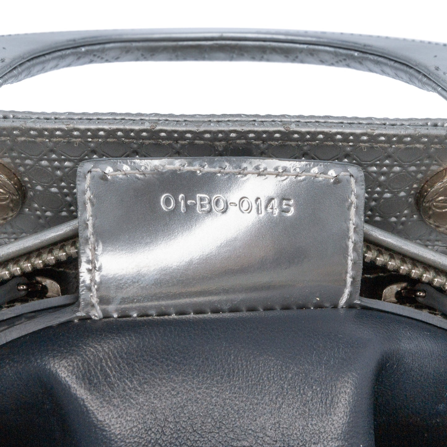 Silver Dior Medium Metallic Patent Microcannage Lady Dior Satchel