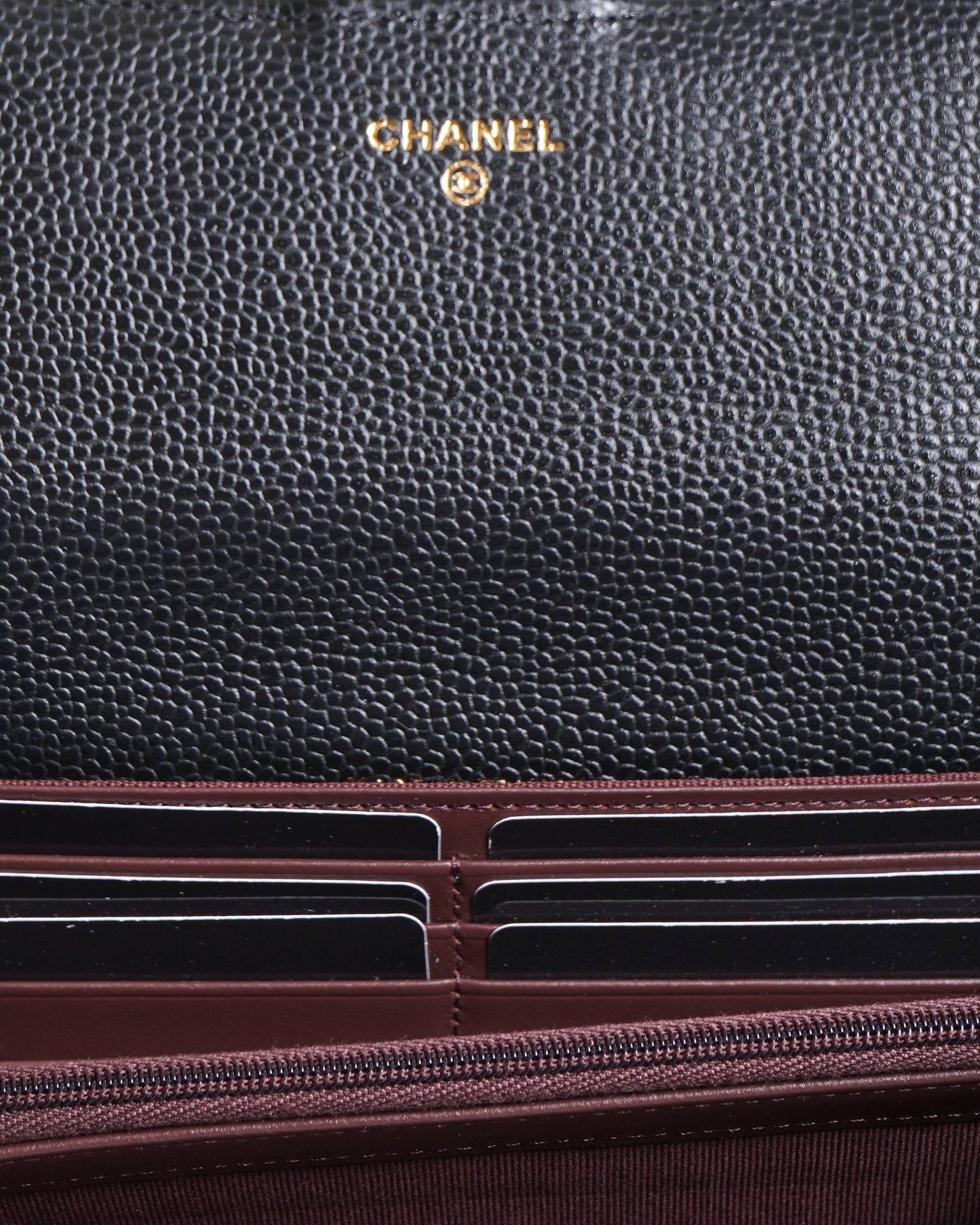 New Chanel black caviar leather long wallet