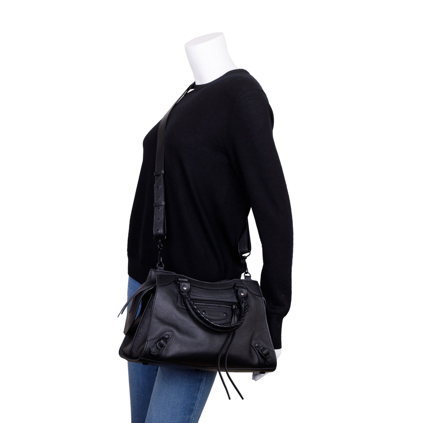 Balenciaga 2022 Black Calfskin Leather Small Neo Classic Top Handle Bag