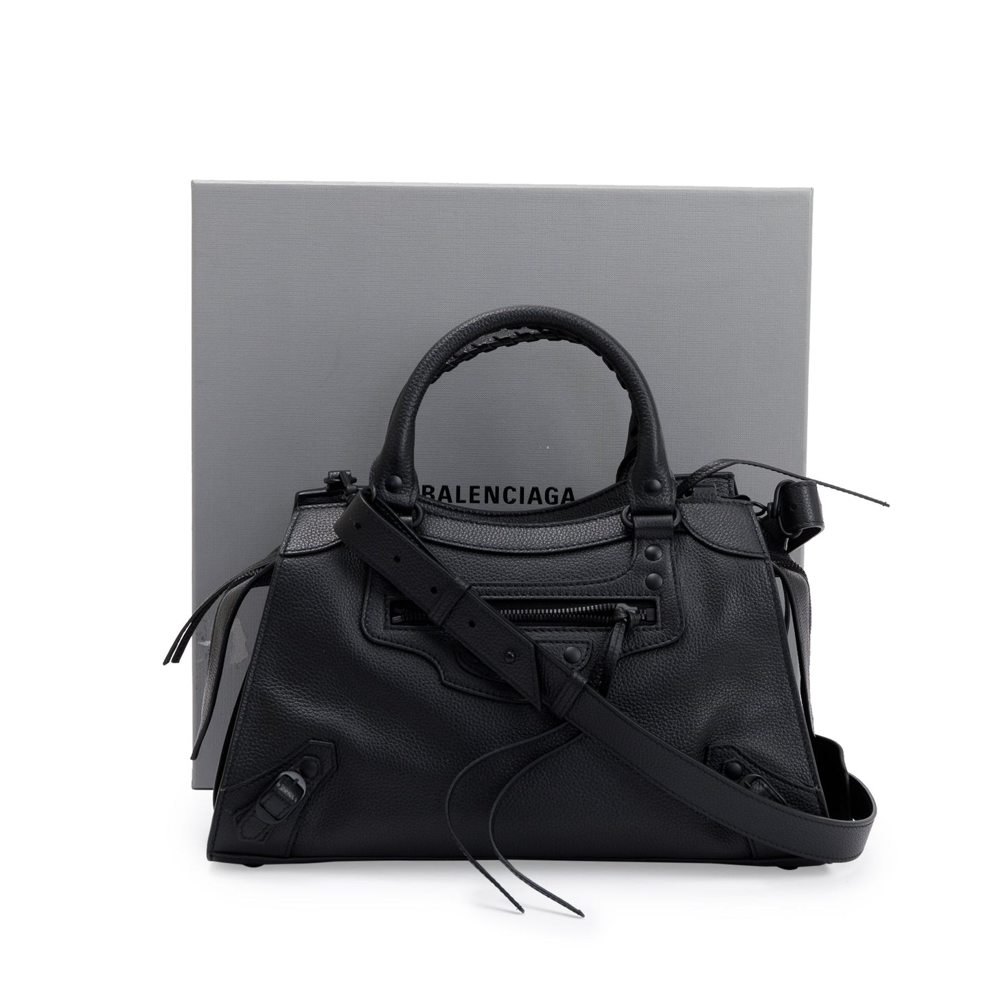 Balenciaga 2022 Black Calfskin Leather Small Neo Classic Top Handle Bag
