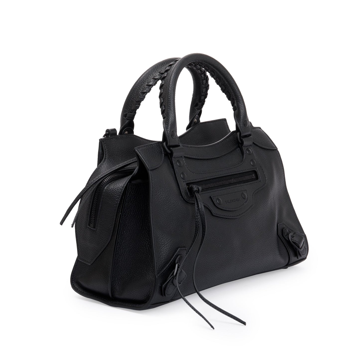 Balenciaga 2022 Black Calfskin Leather Small Neo Classic Top Handle Bag