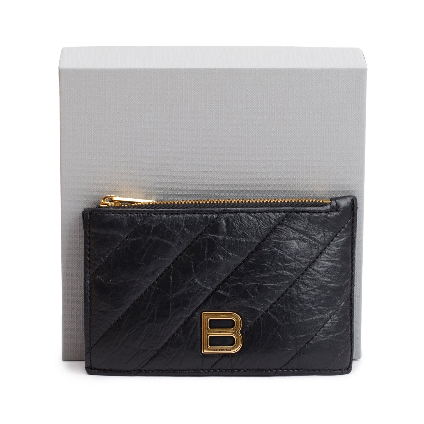 Balenciaga 2023 Black Quilted Calfskin Leather Large Long Coin and Card Holder