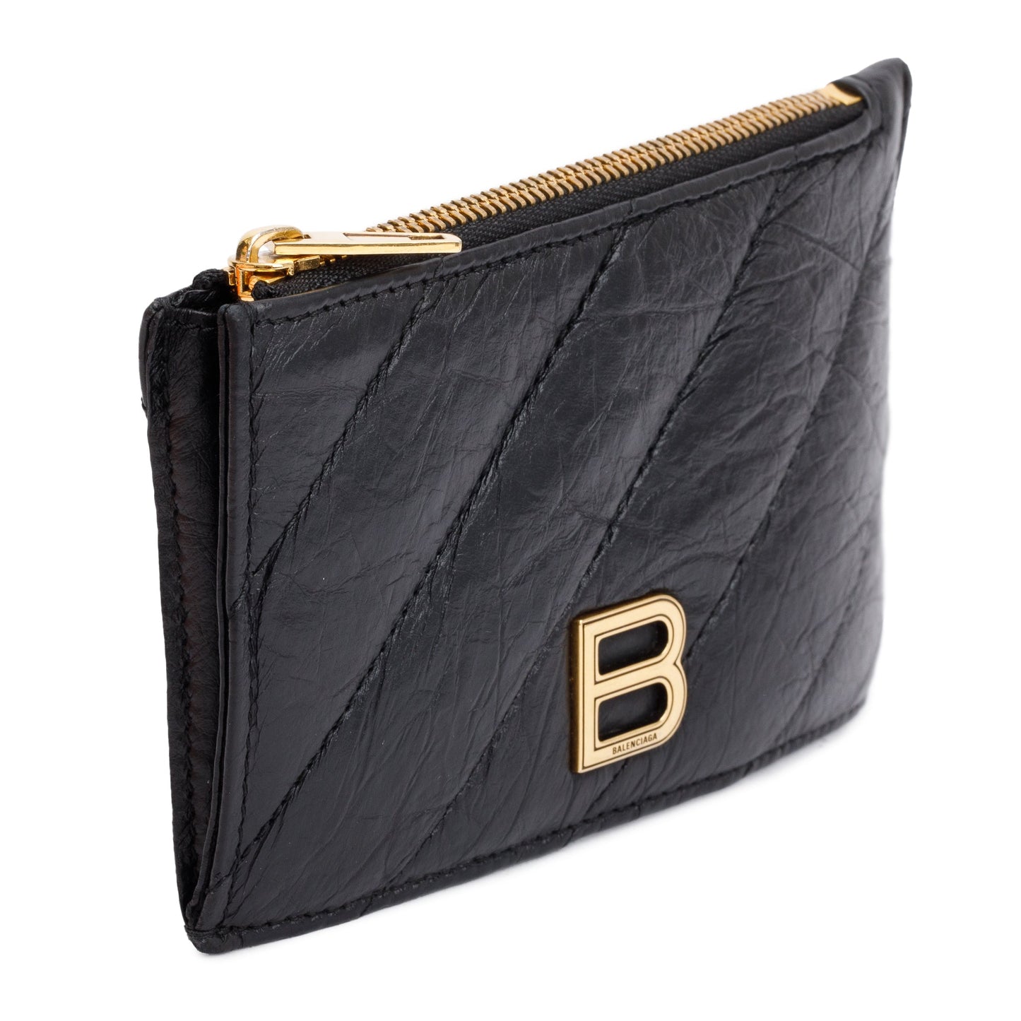 Balenciaga 2023 Black Quilted Calfskin Leather Large Long Coin and Card Holder