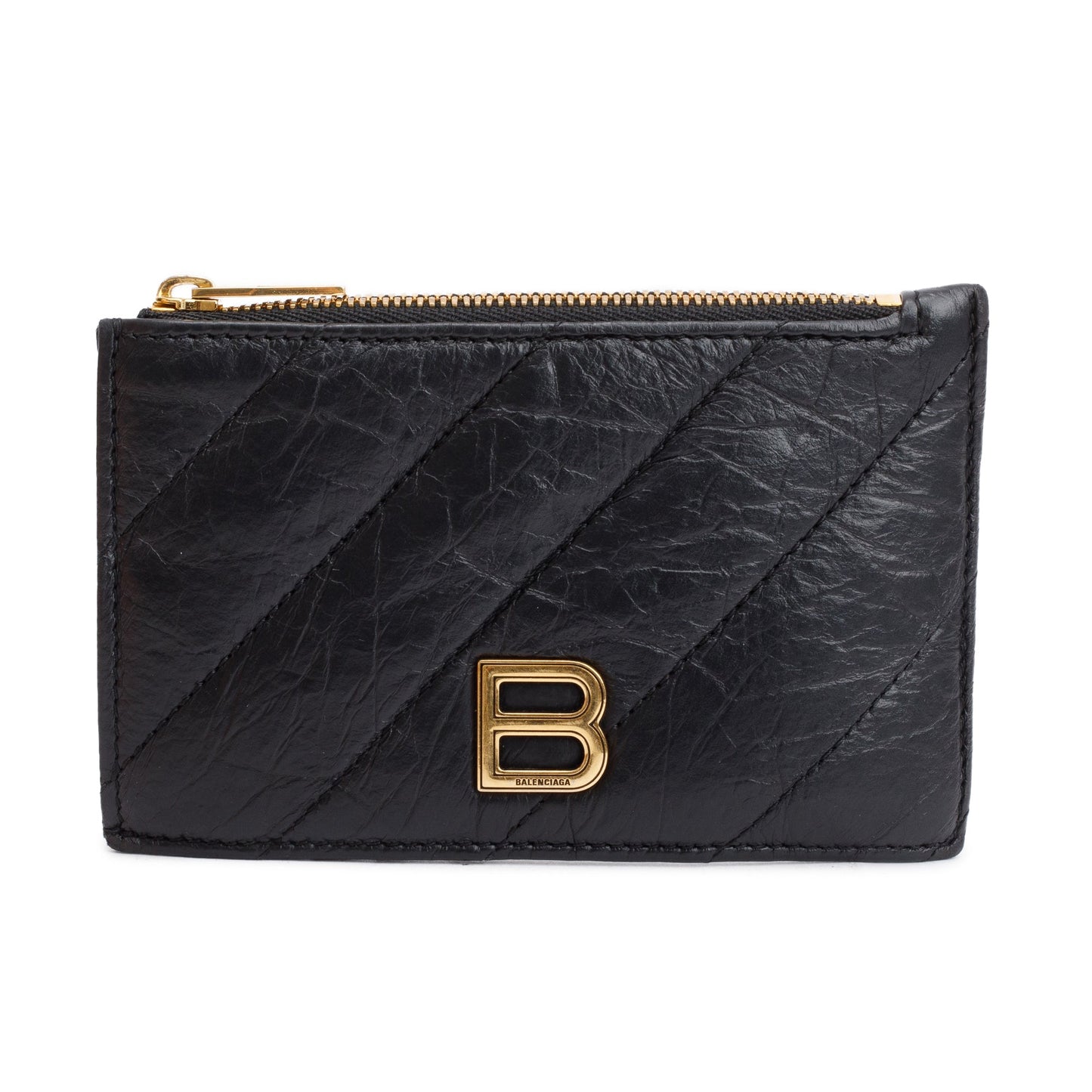 Balenciaga 2023 Black Quilted Calfskin Leather Large Long Coin and Card Holder