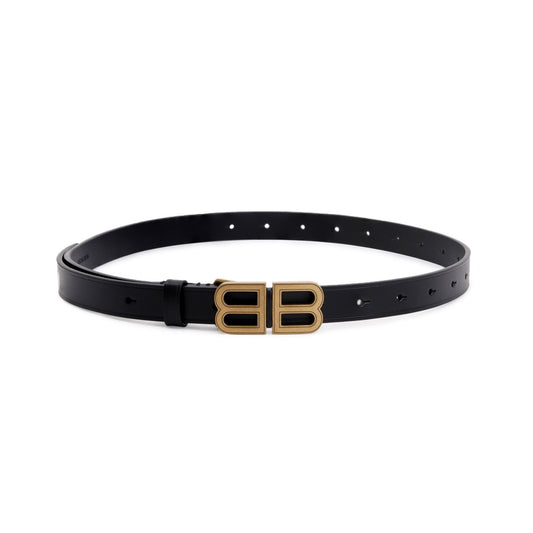 Balenciaga BB Hourglass Thin Black Leather Belt